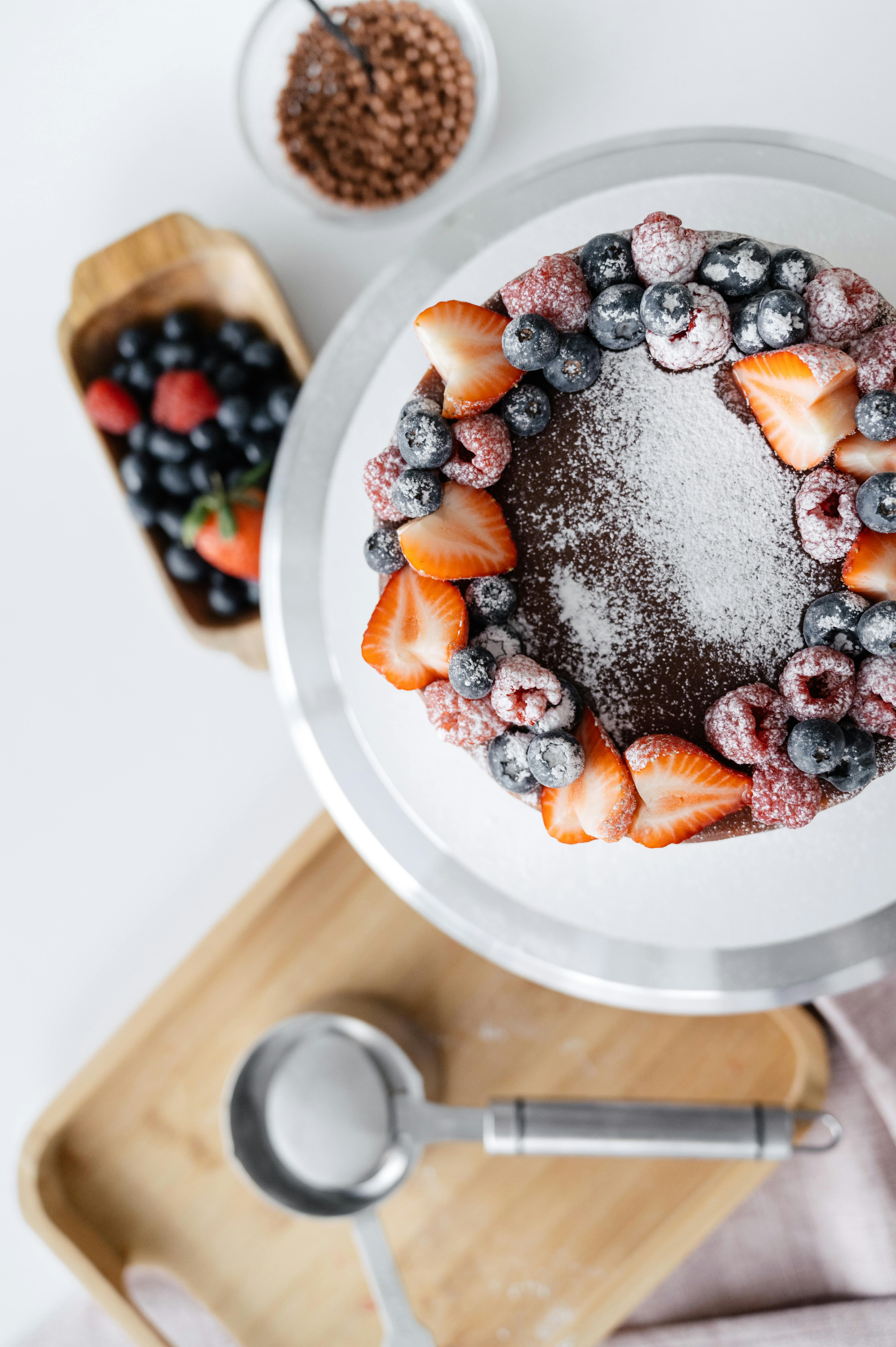 delicious homemade decorated cake on stand