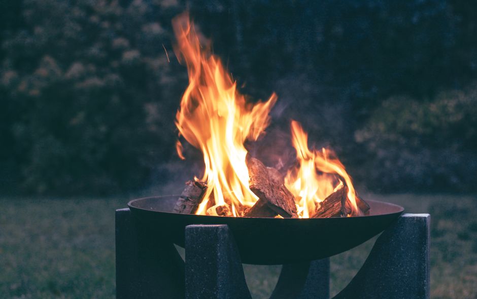 patio conversation set with fire