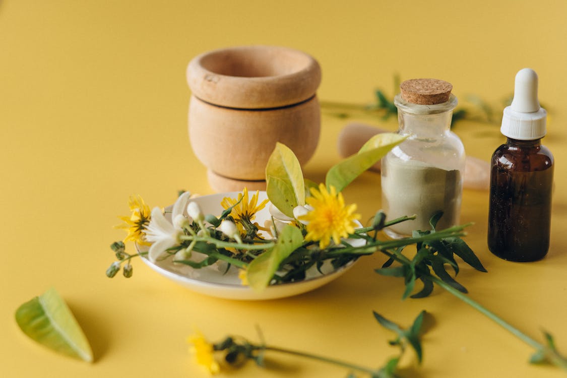 Free Yellow Flowers in Brown Clay Pot Stock Photo