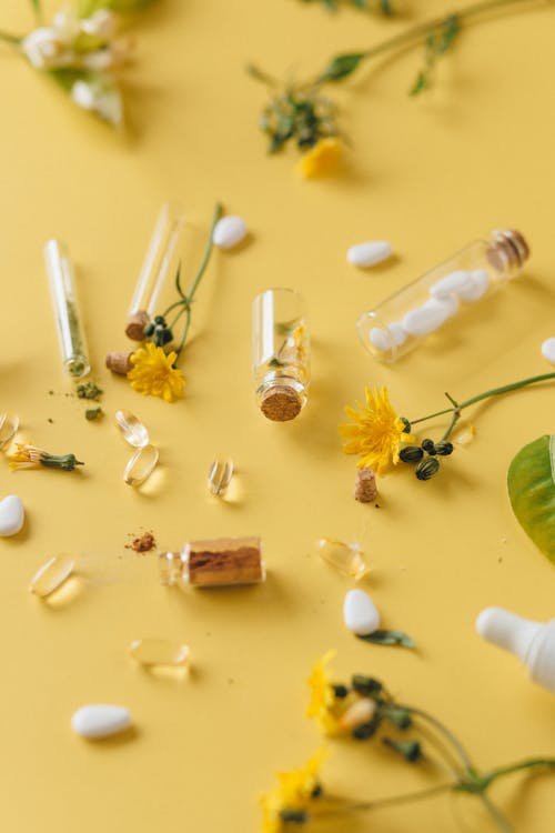 Free Clear Glass Bottles with Medicines Stock Photo