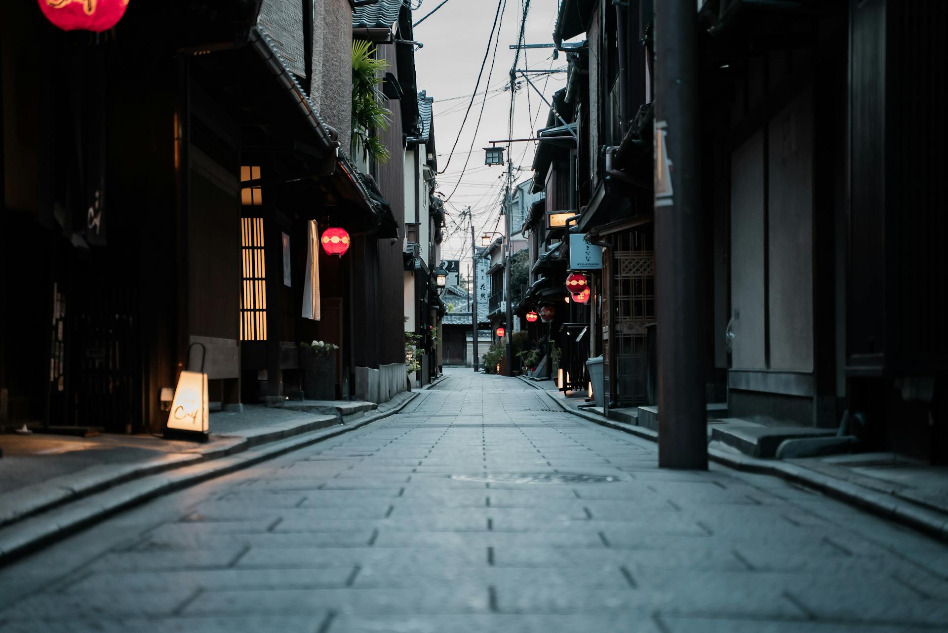Wooden Houses with Japanese Lanterns