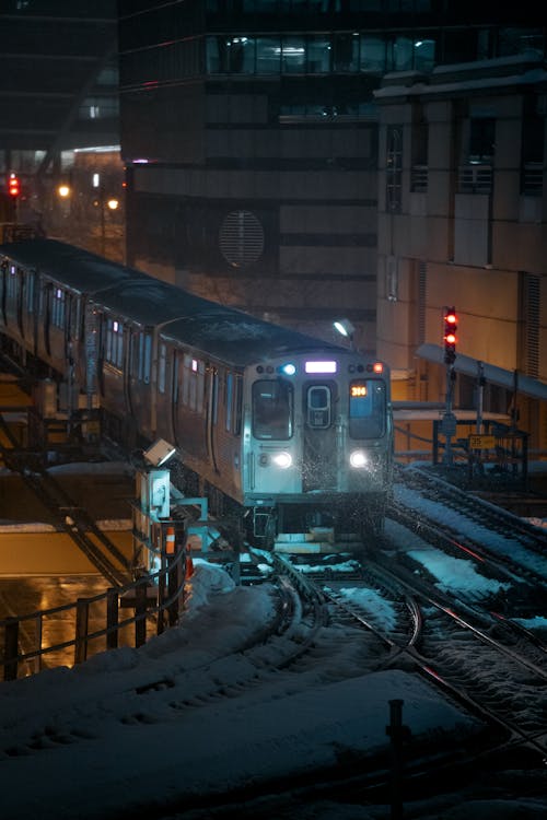 Night Photography of a Train in Chicago