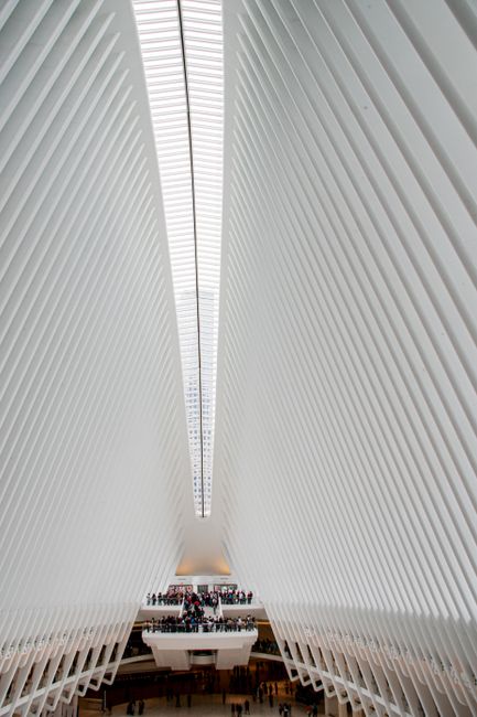 Captivating view inside the Oculus, showcasing its modern and futuristic architectural design.