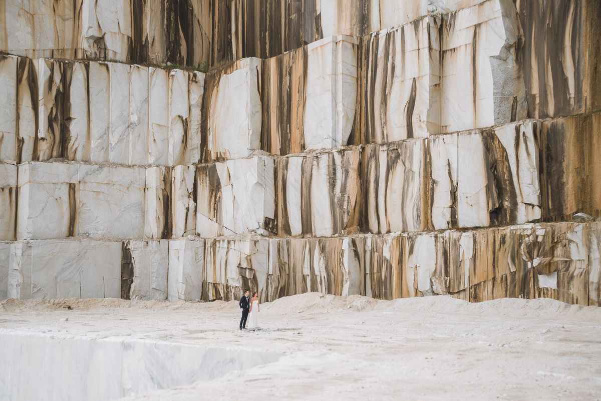 Stone quarry face showing natural block formations