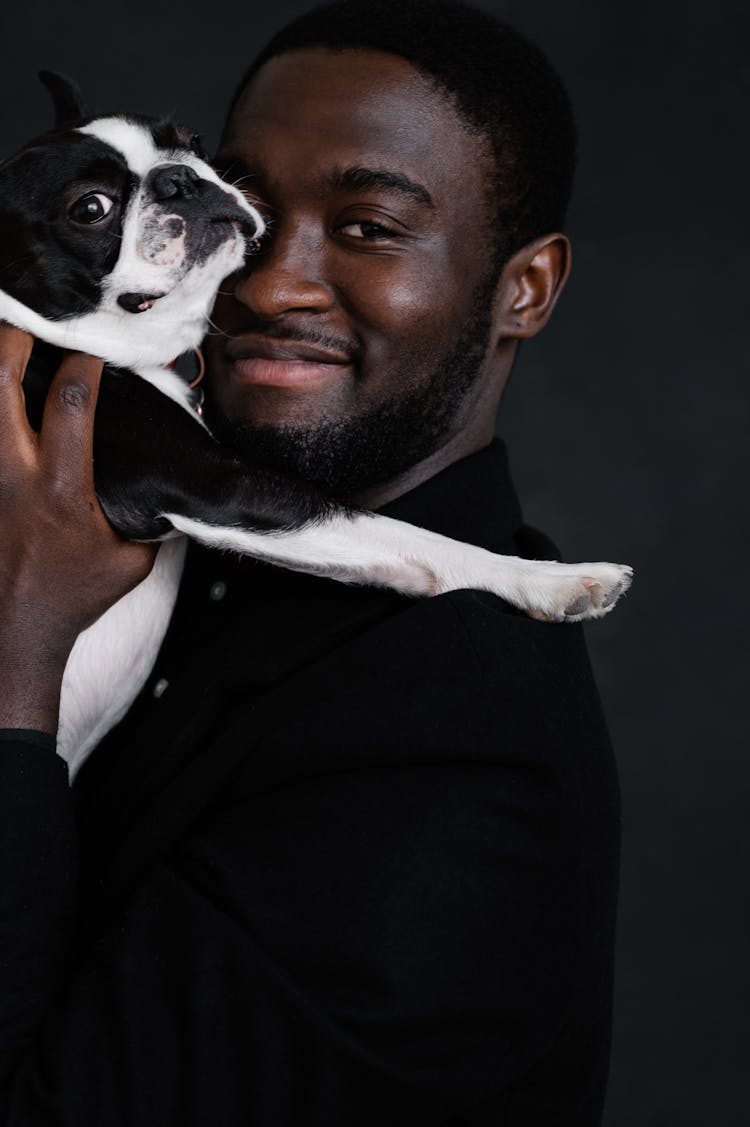 Black Owner With Adorable Boston Terrier