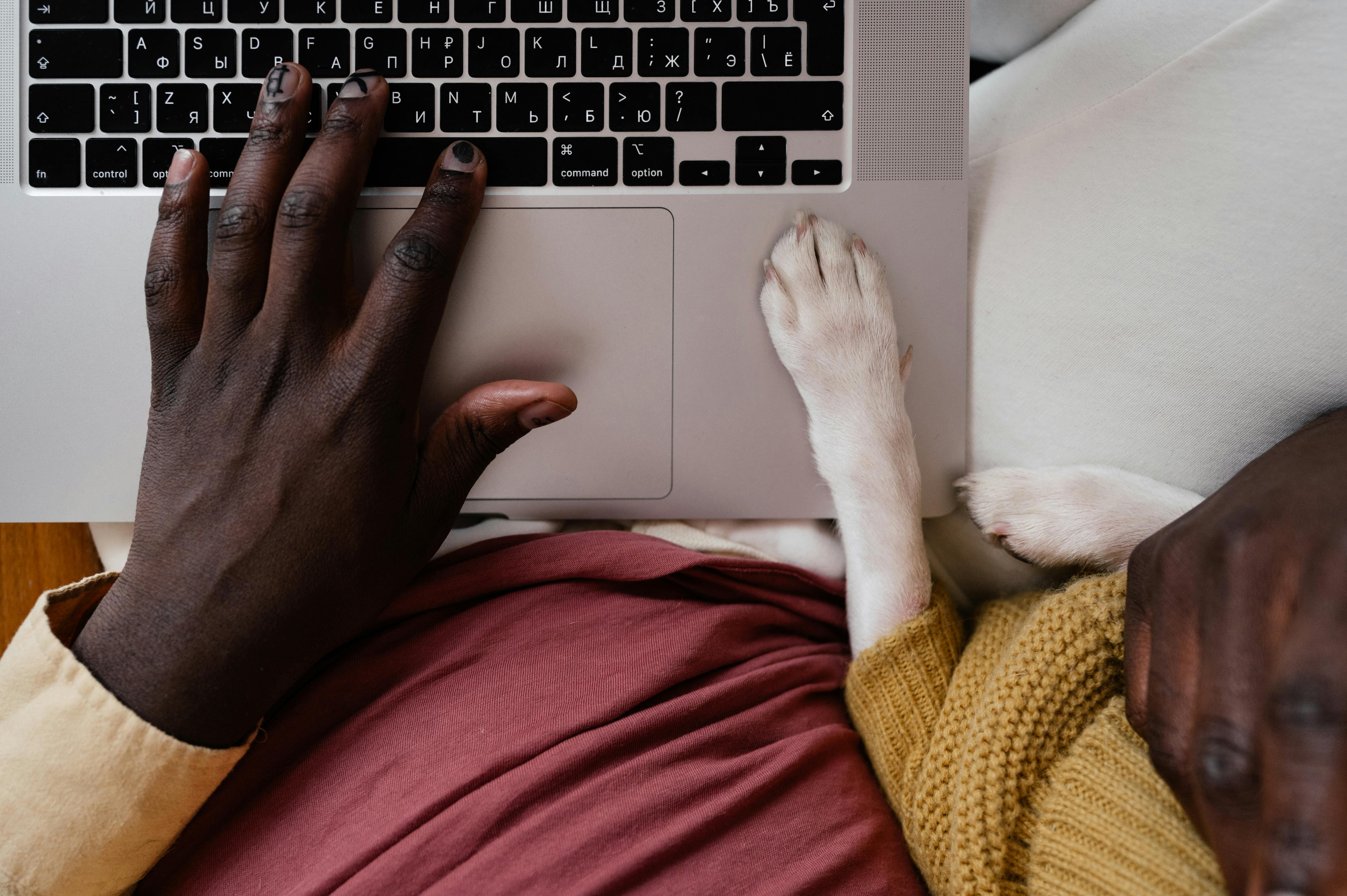 anonymous black male hand typing on laptop