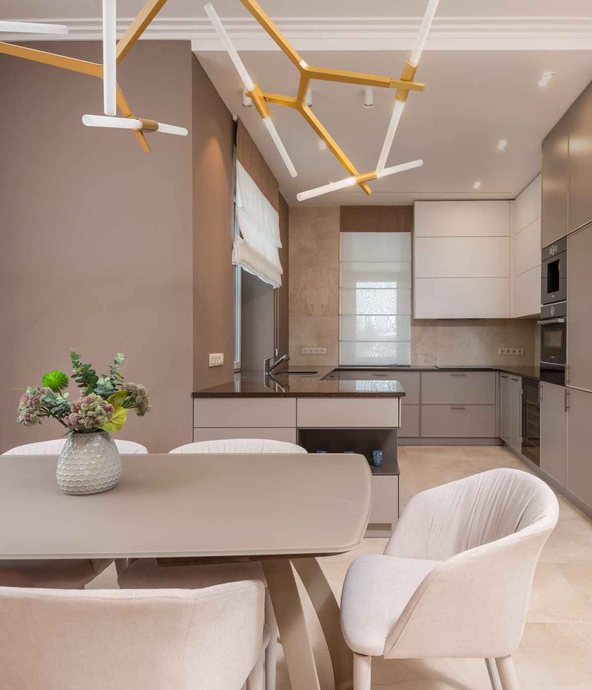 Stylish neutral kitchen and dining area