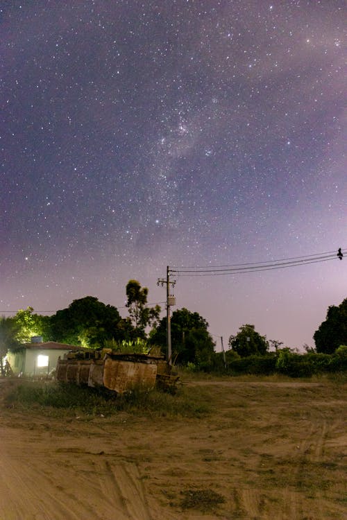 Wooden House Near Green Trees Under the Starry Sky 