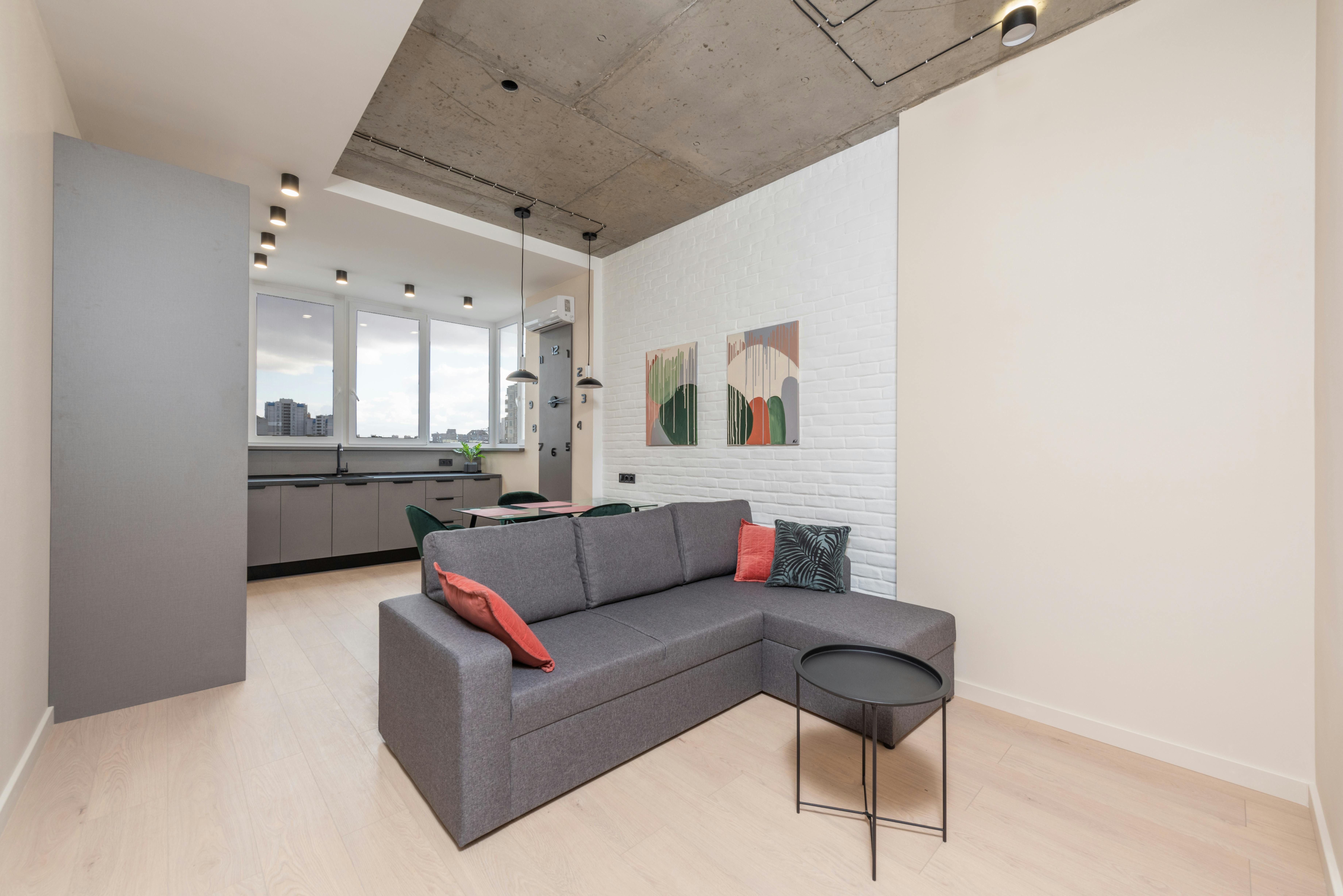 living room and kitchen in apartment