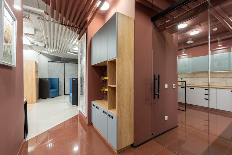 Interior Of Office With Corridor And Kitchen