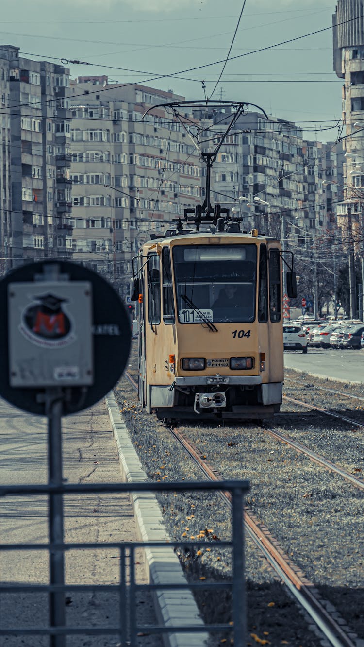 Tram On Tracks At City Station