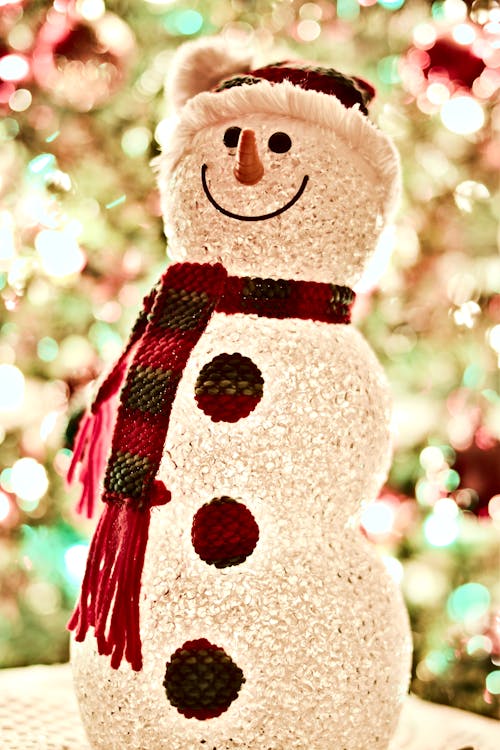 gratis Sneeuwpop Met Sjaal Led Lamp Stockfoto