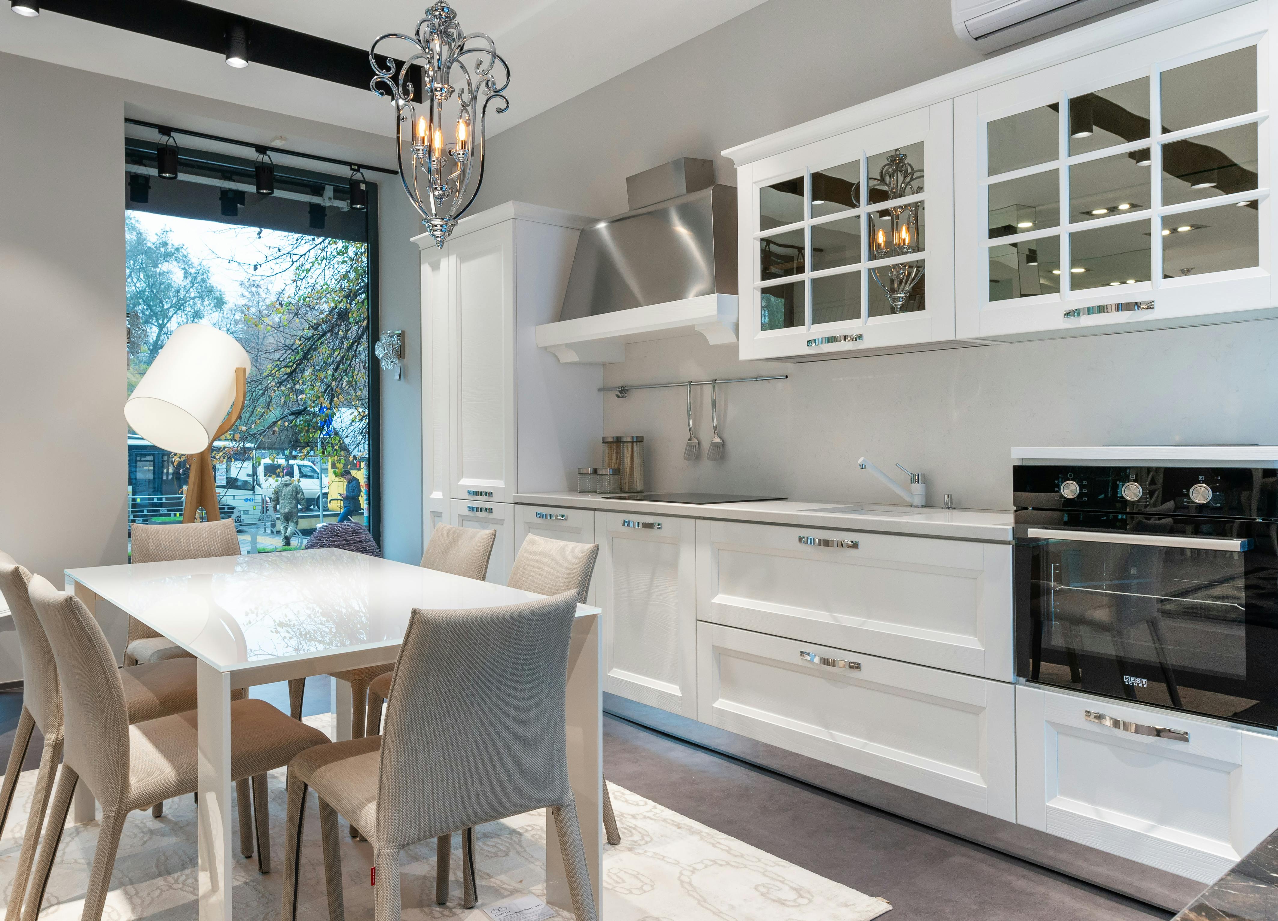 interior of modern kitchen with table