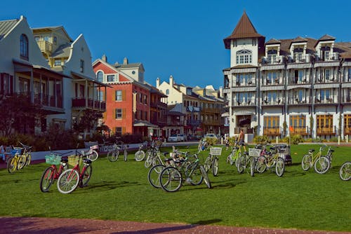 Free Bicycle Lot on Green Field Stock Photo