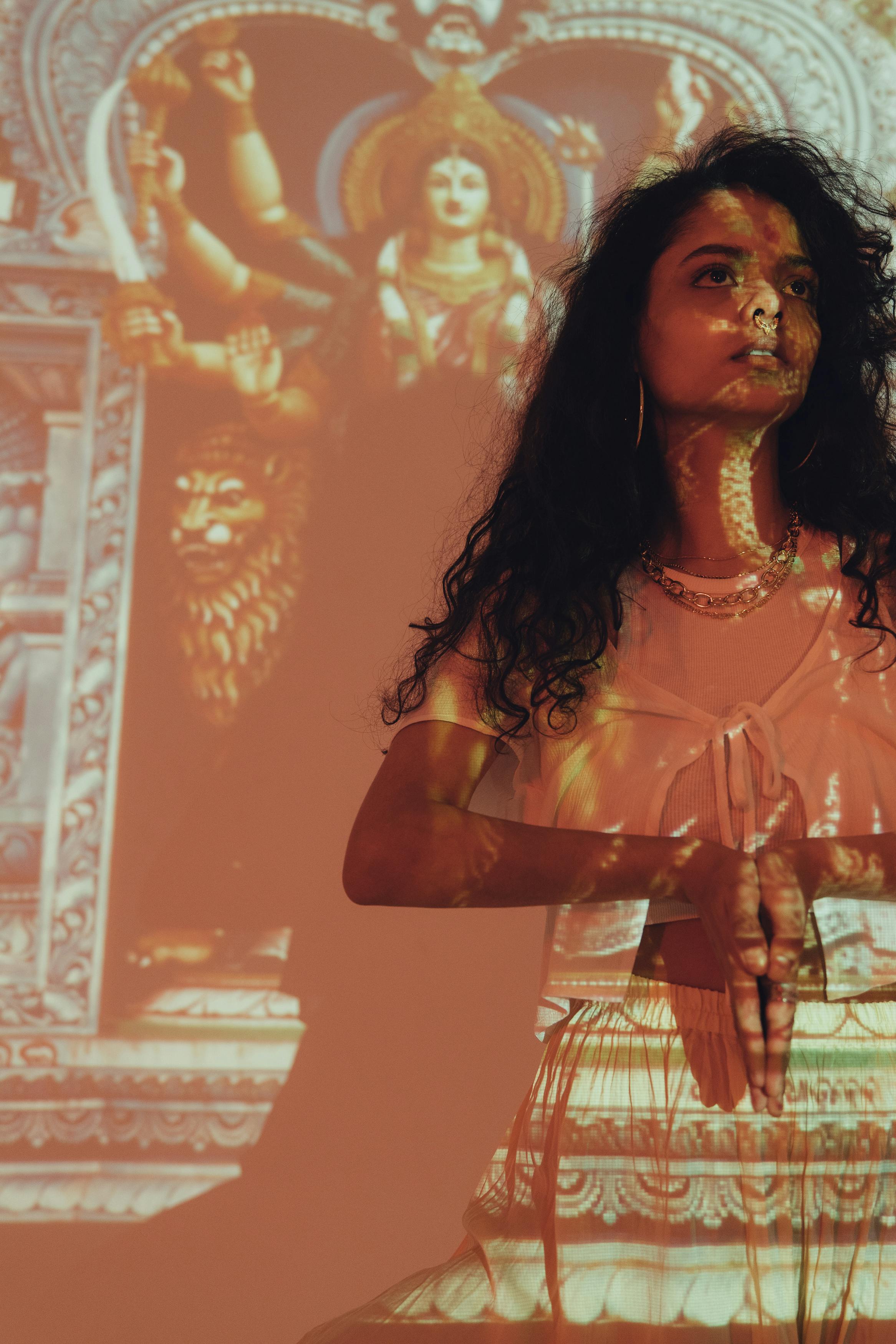 Woman in Pink and White Dress