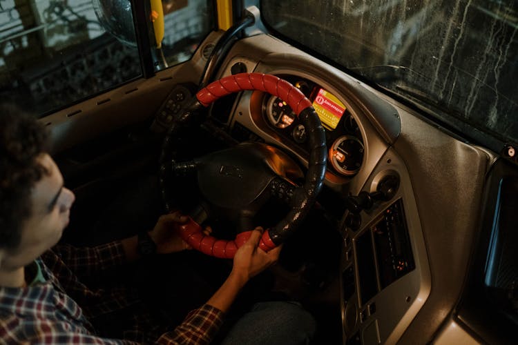 Overhead Shot Of A Man Driving