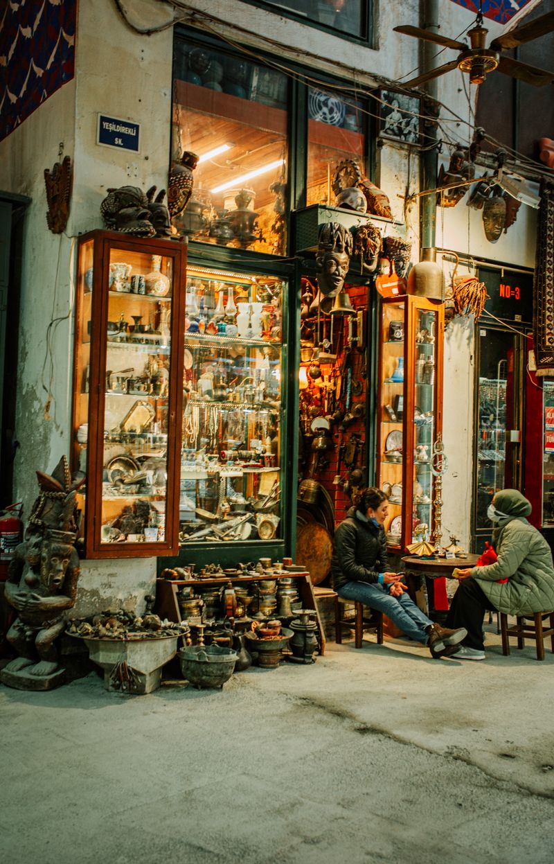 Local market table with handmade crafts and souvenirs
