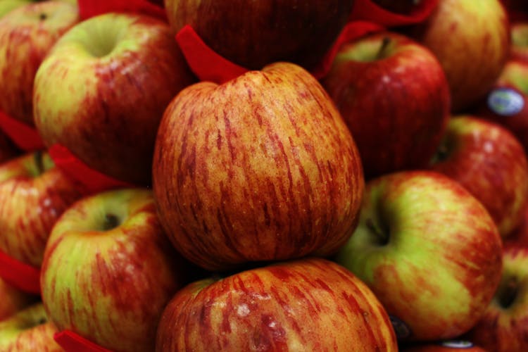 Red And Yellow Apples In Closeup