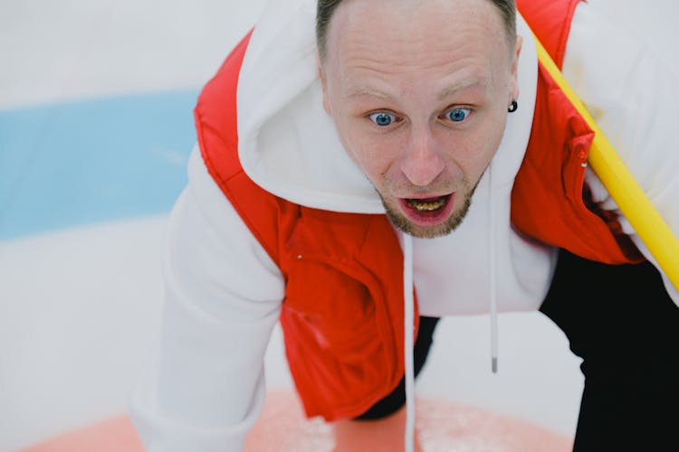 Excited Player During Curling Game