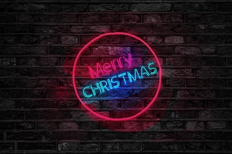 Turned On Red And Blue Merry Christmas Neon Sign