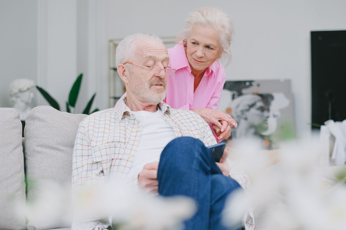 Senior couple enjoying time together at home