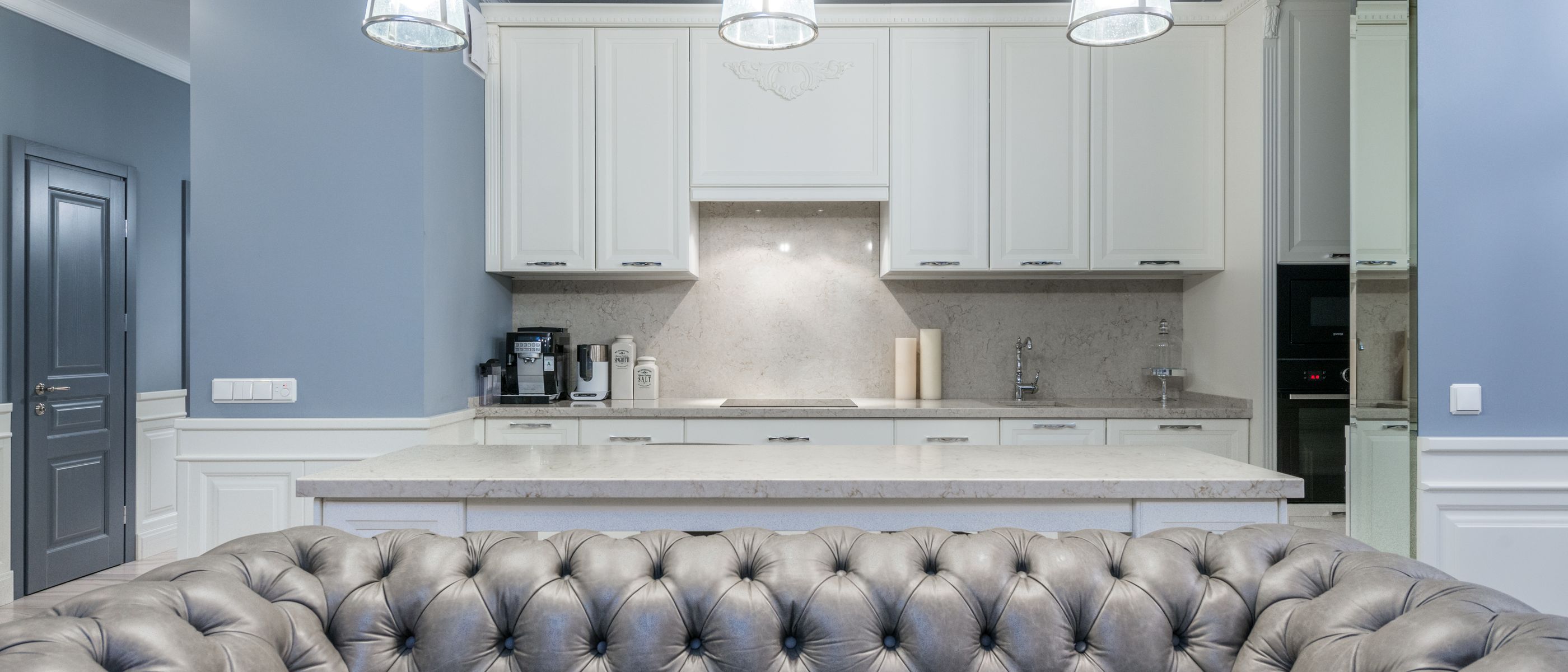 Kitchen Spraying in Clapham — dust sheets down and the room fully protected