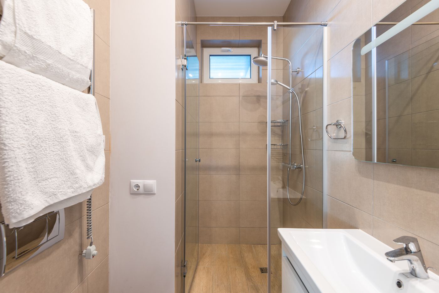 Contemporary bathroom with glass shower door