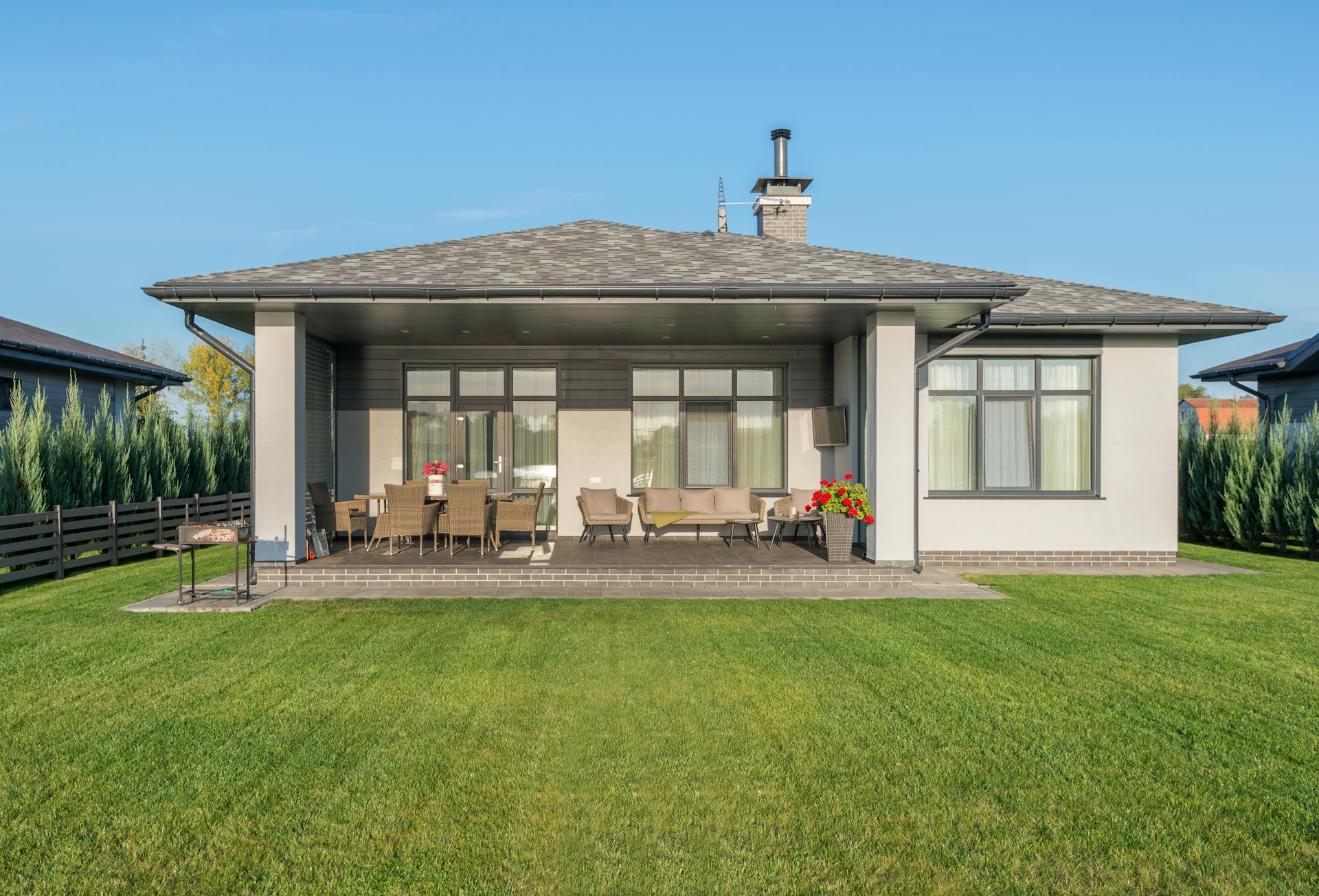 House Backyard with Lawn Green Grass