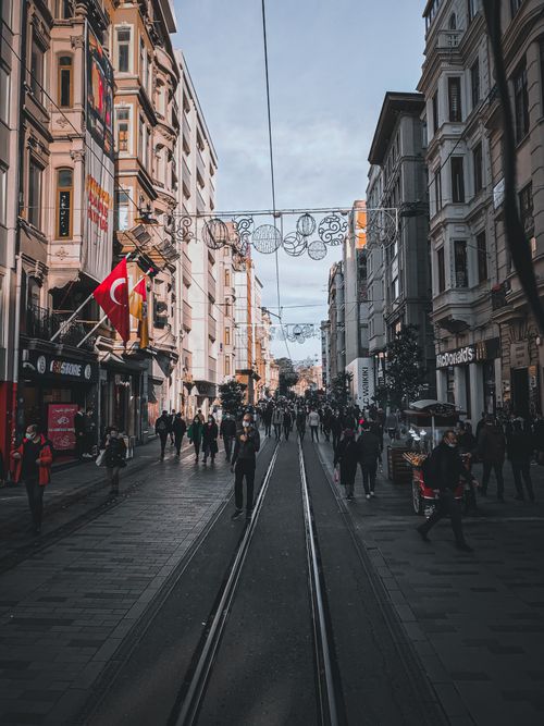 Free Vibrant street scene on İstiklal Avenue in Beyoğlu, Istanbul, Turkey, capturing local life. Stock Photo