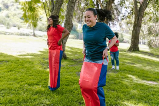 Women Playing Sack Race