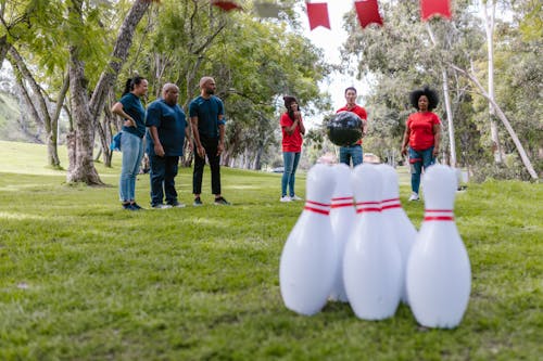 Group of People Playing Bowling On Grass