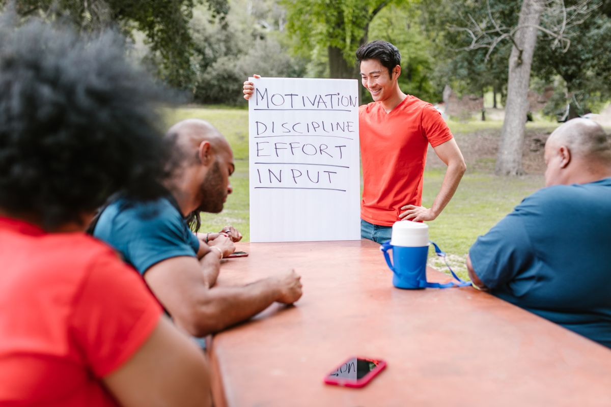 A group of colleagues in an outdoor team session