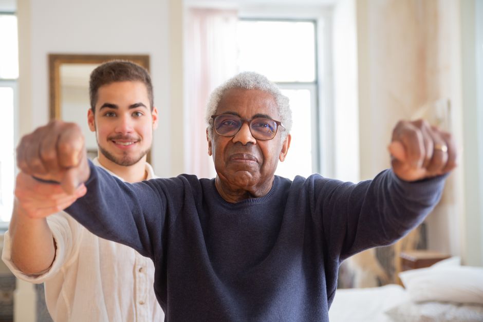 senior resident participating in physical therapy rehabilitation senior resident participating in physical therapy rehabilitation