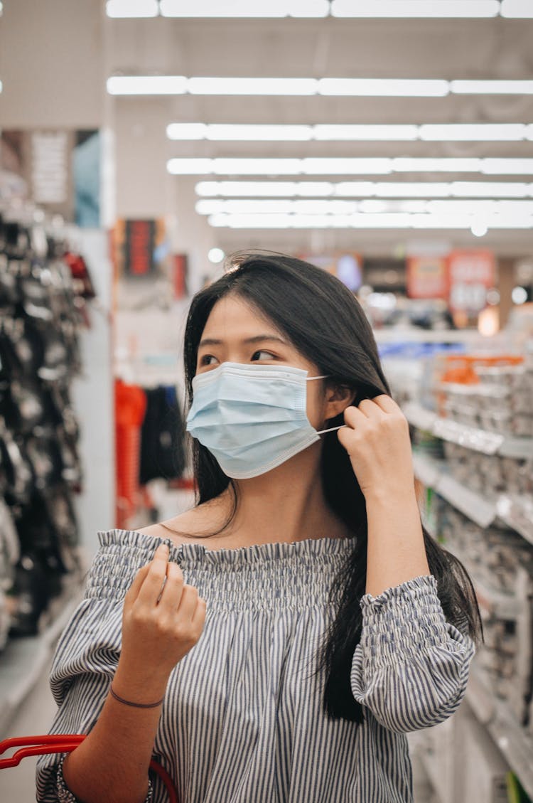 Young Girl Wearing Surgical Mask In A Store