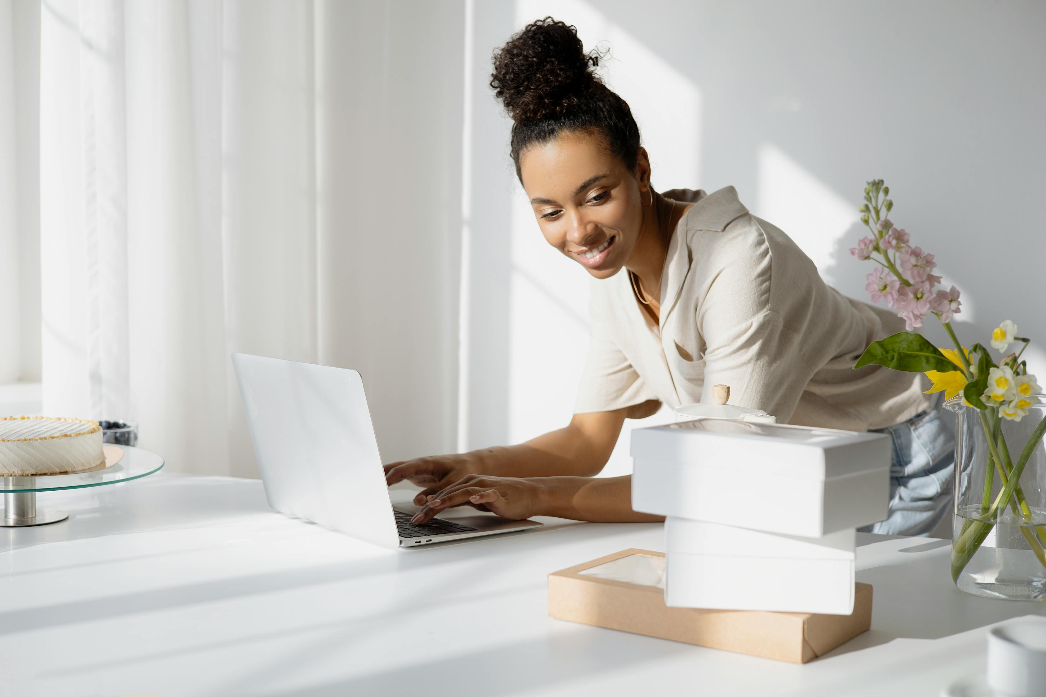 Woman researching on laptop