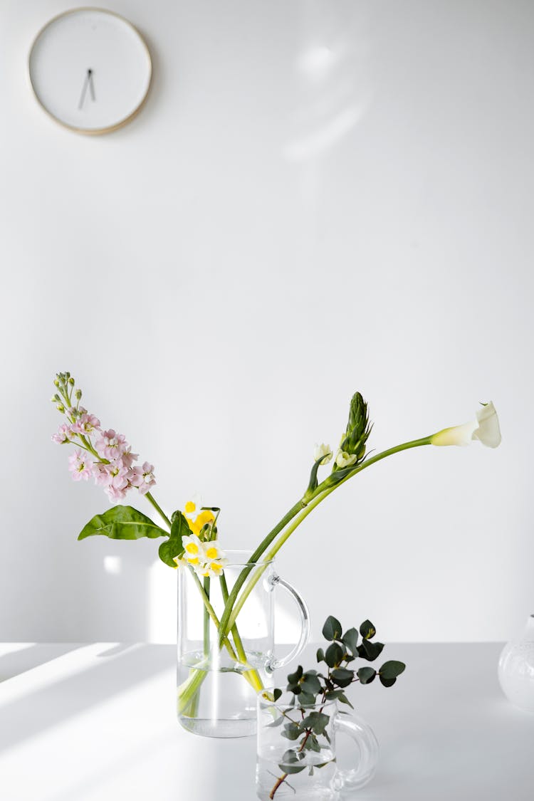 Flowers On  Clear Vases