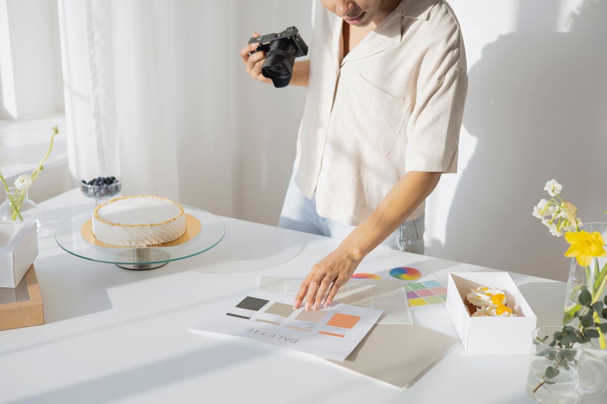 Práce s fotoaparátem, rekvizitami a barevnými vzorky