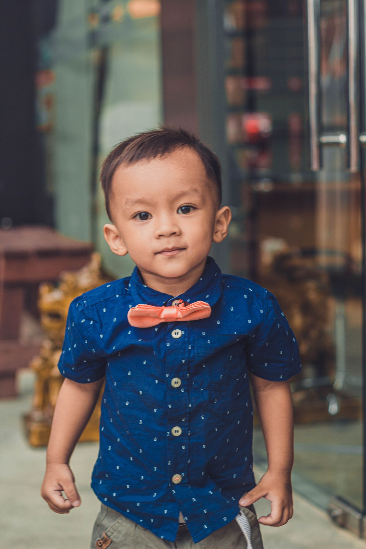 Young boy in a smart blue shirt
