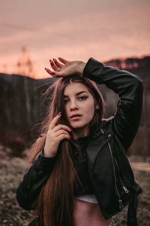 Woman Wearing Black Leather Jacket