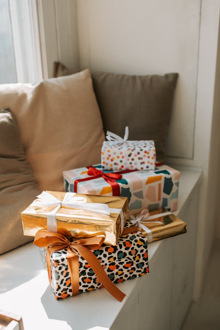 Bunch Of Presents Wrapped With Ribbons