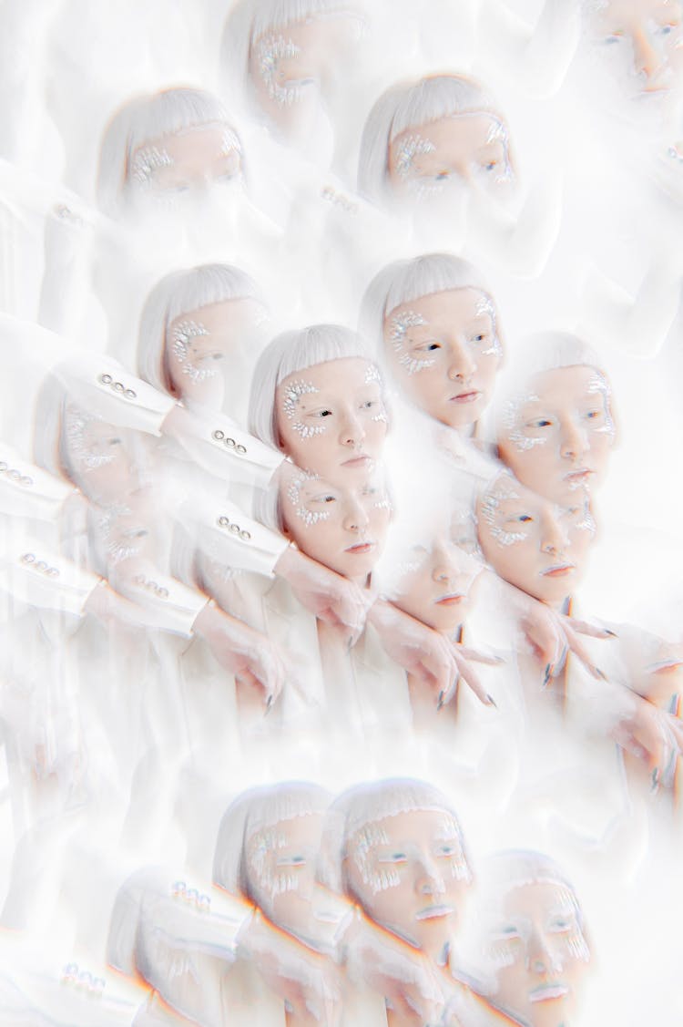 Conceptual Multiple Exposure Composition Of An Albino Woman Portrait 