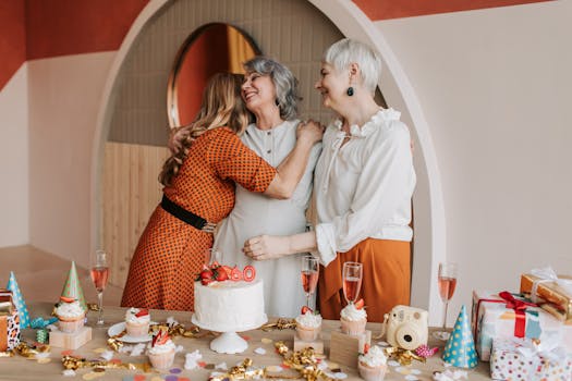 Three senior women celebrating a birthday, enjoying good company and cake indoors.