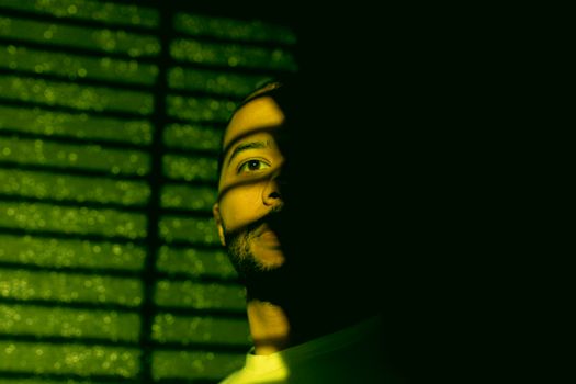 Man in Green Shirt Looking Up