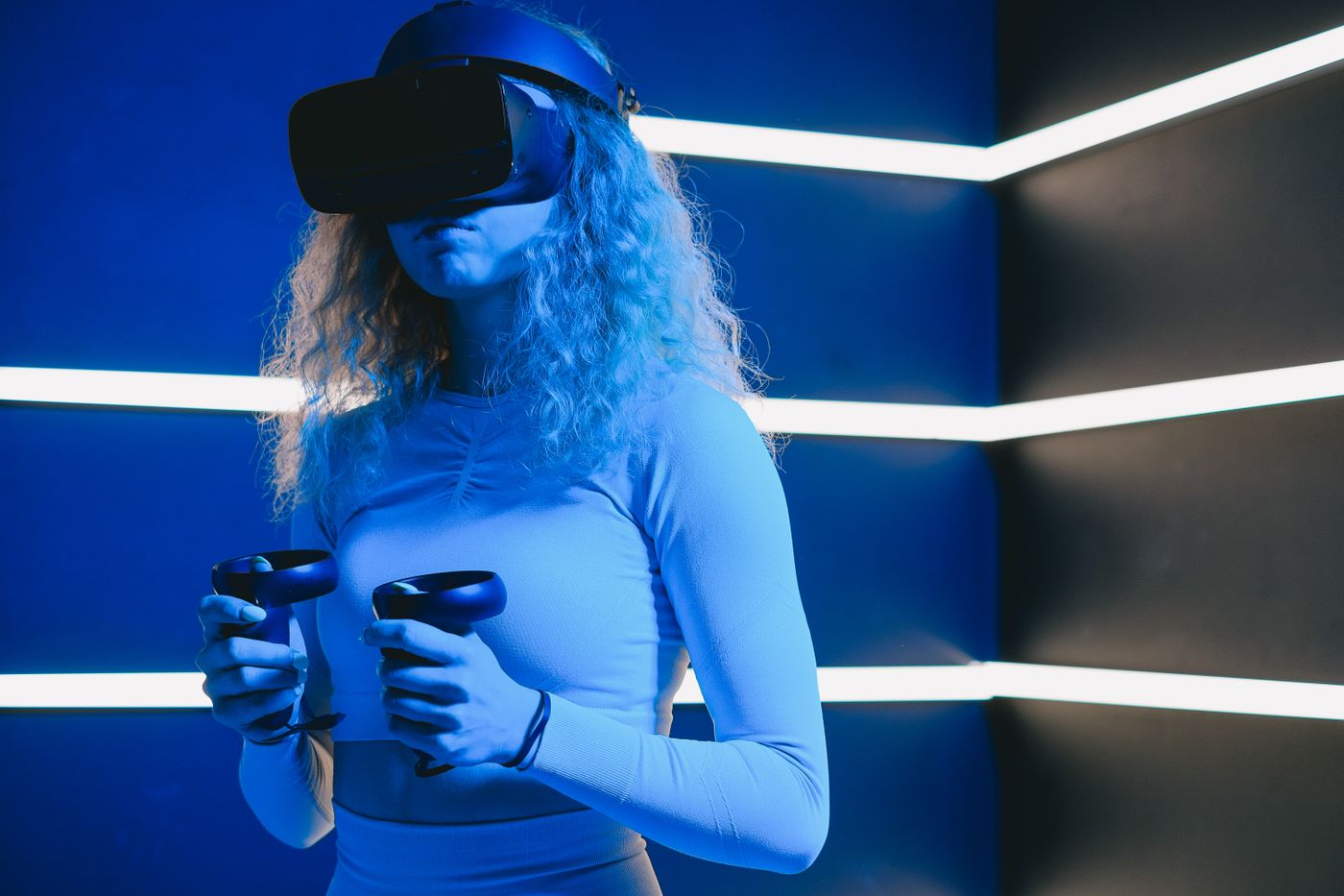 Guest using a VR headset and controllers