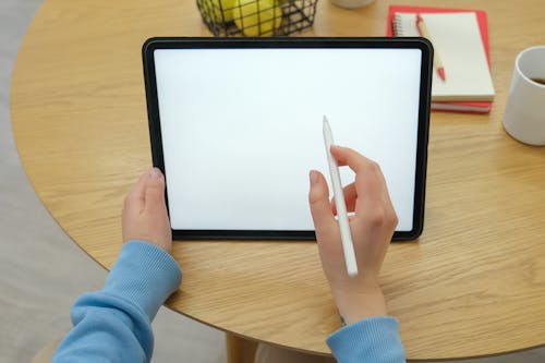 A Person Holding a Tablet and a Stylus Pen