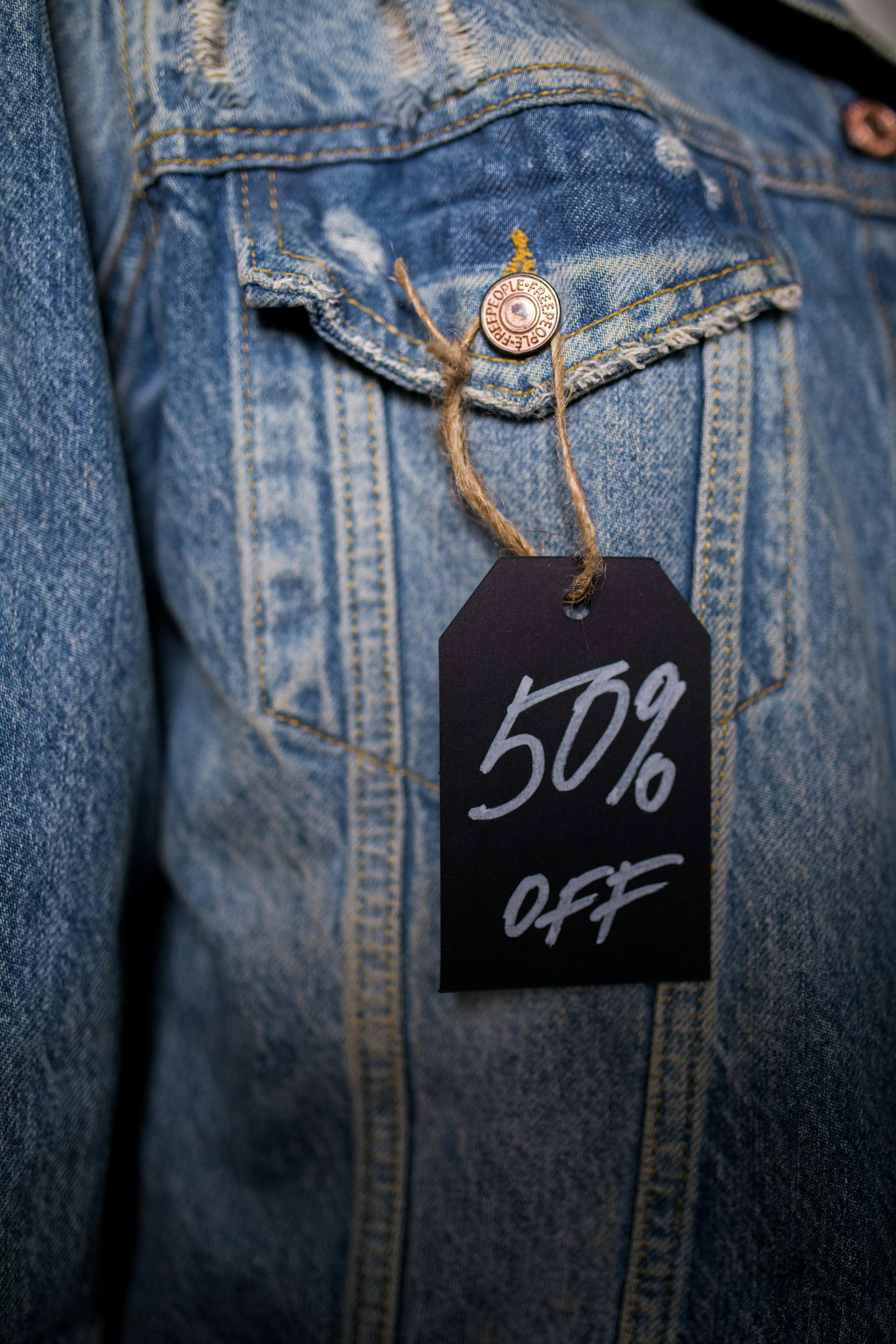 a close up shot of a tag on a denim clothing