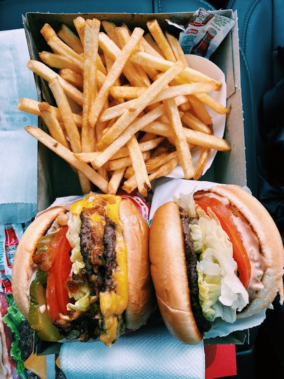 Foto de stock gratuita sobre americano, bos, comida, comida rápida, de  cerca, fríe, hamburguesas, tiro vertical, vista superior