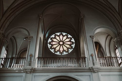 Free Round Stained Glass Inside the Church Building Stock Photo