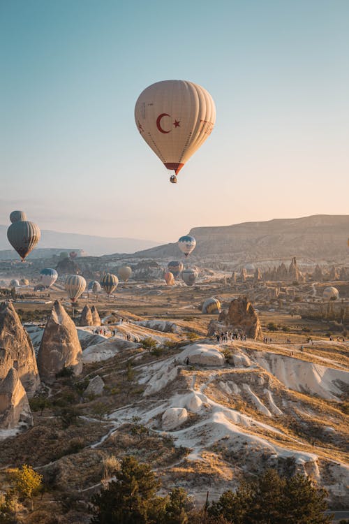 Aerial Photography of Hot Air Balloons Flying in the Sky in Cappadocia,Turkey