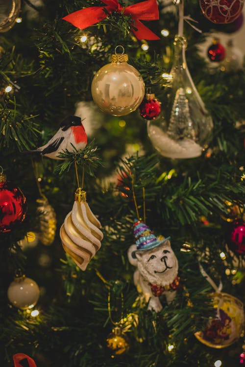 Assorted Ornaments on Christmas Tree